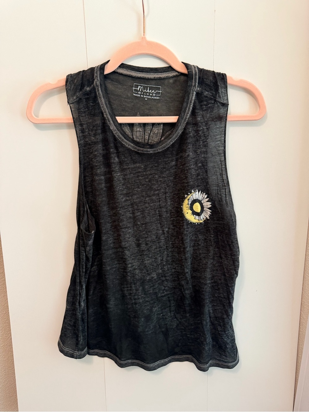 Miken Black Tank with Yellow & White Sunflower Graphic
